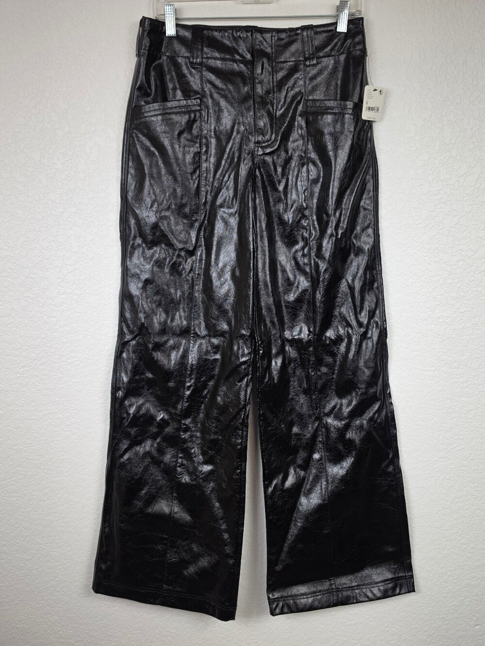 NWT $98 Free People Wide Leg Black Faux Leather Size 6 Pants